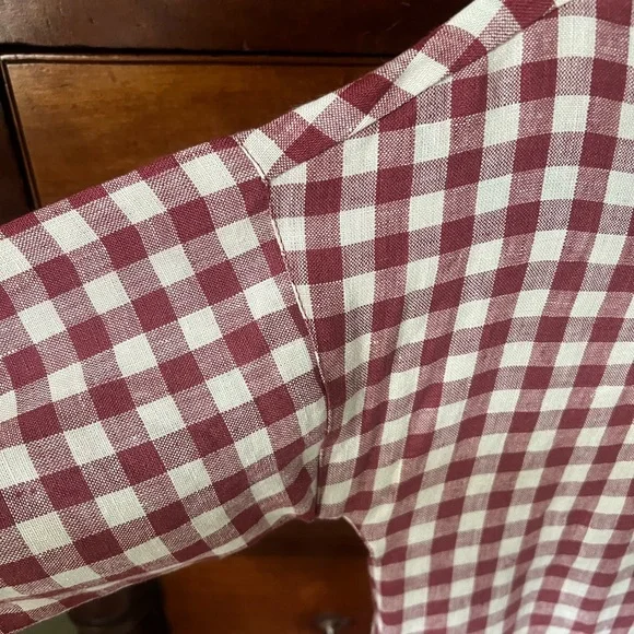 notPERFECTLINEN montmarte drop shoulder dress in Marsala gingham - Picture 2 of 9